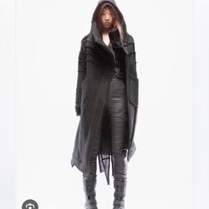 RARE demobaza wool top coat mindful green Hooded Long Coat S ret $1200